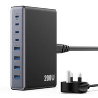 200W USB C Charger Block,GaN III 8-Ports USB C Charger,QC4.0 Fast Phone Charging Station Hub+PD 65W USB C Laptop Charger Adapter Compatible with DELL,iPhone 15/14,iPad,Steam Deck