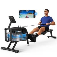 MERACH Rowing Machine for Home Gym, Fitness Rower Machine with 6 Levels of Water Resistance, Built-in Monitor, Max 150 kg Weight Capacity, App Compatible