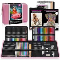 HIFORNY 136 PCS Drawing & Sketching Set,Pro Art Supplies with Graphite,Charcoal,Colored,Watercolor,Metallic Pencils,Blending Tools,Sketchbook,Watercolor Book and Coloring Book in Zipper Case (Pink)