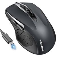 TechRise Bluetooth Mouse, Rechargeable Wireless Mouse (BT5.0/3.0 & 2.4G), 4800DPI Adjustable, 6-Button Silent Computer Mice, USB A Ergonomic Wireless Mouse for Laptop PC Mac, Grey