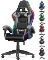 bigzzia Gaming Chair with RGB Computer Chair with Light Reclining PU Leather Video Game Chair with Headrest Adjustable Lumbar Support