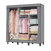 LOEFME Canvas Wardrobe 172 * 130 * 45cm, for Bedroom, New Base Design Wardrobes with 2 Hanging Rails and 18 Side Bags, Fabric Closet, Cheap Folding Wardrobe, Grey