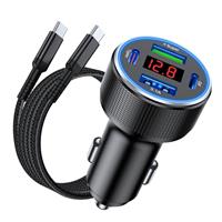 4 Port USB C Car Charger Adapter, Metal, Dual USB C, Fast Charging, Voltmeter, for iPhone 15/14/13/12, Samsung Galaxy, iPad