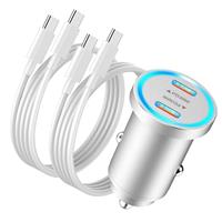 iPhone 16 Fast Car Charger, [MFi Certified] Mini 60W All Metal Dual USB C Car Charger Fast Charging Adapter & 2 Pack USB C Cable for iPhone 16/16 Plus/16 Pro/16 Pro Max/15/15 Plus/15 Pro/15 Pro Max