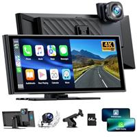 LAMTTO Wireless Car Stereo for Apple Carplay with 4K Dash Cam Front and Rear, 9.26'' Touch Screen Carplay Car Radio,1080P Backup Camera/Loop Recording/GPS Navigation/Mirror Link/64G TF
