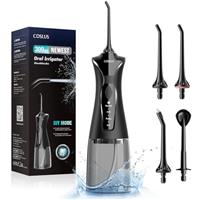 COSLUS Water Teeth Flosser Picks: 4 Modes Cordless Irrigator 300ML Portable Electric Flossing Machinerie for Teeth Cleaning Rechargeable IPX7 Waterproof Tooth Pick Set Cleaner for Travel Home