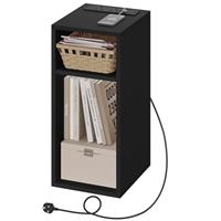WOLTU Bedside Table, Nightstand with Charging Station with 2 Sockets and 2 USB Ports, Side Table with 2 Open Compartments, Narrow Table for Living Room and Bedroom, 25x30x60cm