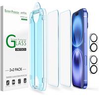 amFilm OneTouch 2+2 Pack Compatible with iPhone 14 Pro Screen Protector 6.1" Tempered Glass and Camera Lens Protector, Premium Easiest Installation Kit 9H, Case Friendly Anti-Scratch HD