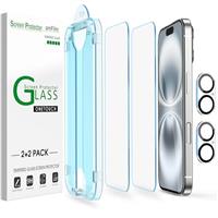 amFilm OneTouch 2+2 Pack Compatible with iPhone 14 Pro Screen Protector 6.1" Tempered Glass and Camera Lens Protector, Premium Easiest Installation Kit 9H, Case Friendly Anti-Scratch HD
