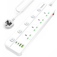Extension Lead with USB Slots,4 Way Plug Sockets with 2 USB C and 2 USB A Ports,16A,UK Power Strip Surge Protected Extension Lead with Individual Switch and 2M Extension Cord for Home,Kitchen,Office