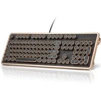 Deal on GLENCREAG RK104 Retro Mechanical Keyboard, Wired Full-Size 104 Keys with Typewriter Round Keycaps, Wooden Grain, N-Key Rollover, Green Linear Switches, Ideal for Retro Lovers
