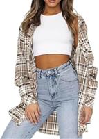 LACOZY Womens Flannel Checked Shirts Long Sleeve Oversized Buffalo Plaid Shirt Collar Button Down Blouses Tops