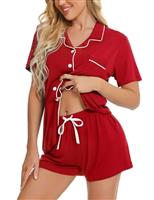 SWOMOG Women Pyjamas Set Short Sleeve Sleepwear Womens Button Down Nightwear PJ Set with Pockets