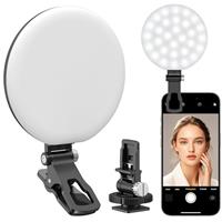 60 LED Ring Light, Rechargeable Selfie Light with Front & Back Clip, 2500-6500K Portable Phone Light, Adjustable 3 Light Modes for iPhone, iPad, Tablet, Laptop, CRI97+, 90 Grams
