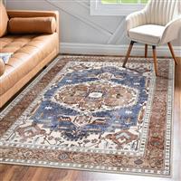Guchuang Bedding Washable Rugs Living Room Area Rugs Vintage Boho Non Slip Carpet Traditional Oriental Rugs Short Pile for Bedroom Dining Room Kitchen Soft Faux Wool Rugs