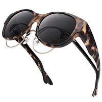 URUMQI Over Glasses Sunglasses Womens, Trendy Round Cat Eye Sun Shades Cover, Polarised UV400 Protection TAC Lens