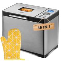 Bread Maker Machines 19-in-1 KITCANIS, 2.2LB Large Bread Machine, Stainless Steel Breadakers with Nonstick Pan, 15H Timer&1H Keep Warm, 650W Sourdough Maker with 3 Crust Shades& Colors, Gluten-Free