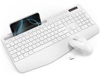 Wireless Keyboard and Mouse Combo, Full-Size Ergonomic Keyboard with Wrist Rest, Phone Holder, Sleep Mode, Silent 2.4GHz Cordless Set for Computer, Laptop