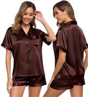 SWOMOG Pyjamas for Women Silk Satin Pyjama Bride Pjs Set Two Piece Pj Sets Button Down Sleepwear Loungewear