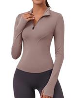 Rapbin Women's Gym Tops Long Sleeve Sports T-Shirt Workout Running Hiking Top for Ladies 1/4 Zip Sweatshirt with Thumb Holes Lightweight Quick Dry Slim Fit Tee Shirts