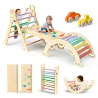 BlueWood Baby Triangle Set 7in1 Foldable Climbing Frame Wooden Toys with Arch&Ramp&Ladder Climber Indoor Jungle Gyms for Toddlers