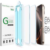 amFilm OneTouch 2+2 Pack Compatible with iPhone 14 Pro Screen Protector 6.1" Tempered Glass and Camera Lens Protector, Premium Easiest Installation Kit 9H, Case Friendly Anti-Scratch HD