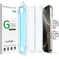 amFilm OneTouch 2+2 Pack Compatible with iPhone 14 Pro Screen Protector 6.1" Tempered Glass and Camera Lens Protector, Premium Easiest Installation Kit 9H, Case Friendly Anti-Scratch HD