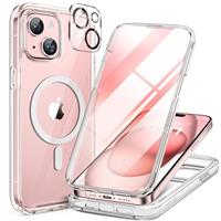 Miracase Magnetic Case for iPhone 14/15/16/16e Series Glass Case Compatible with MagSafe, [Built-in Glass Screen Protector] Full Body Case A005