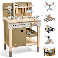 Kids Tool Set,Wooden Tools Bench with Apron Toddler Toy Workbench With Realistic Tools Electric Drill STEM Construction Toy Gifts for Age 3-9 Boys Girls