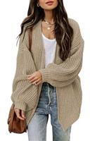 Jhsnjnr Women's Chunky Knit Open Front Sweater Long Lantern Sleeve Oversized Knitwear Cardigans
