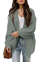 Jhsnjnr Women's Chunky Knit Open Front Sweater Long Lantern Sleeve Oversized Knitwear Cardigans