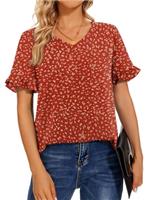 Bestbee Womens Dressy Chiffon Blouses Puff Short Sleeve Tunic Tops Cute Summer Shirts V Neck Casual T-Shirts
