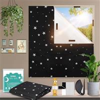 YUZAII Blackout Blind 300x145cm Stick On Black Out Blinds for Windows, No Drill Temporary with 20 Hook & Loop Tapes for Bedroom, Travel (star)