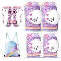 SULIFEEL Shiny Knee Pads for Kids Knee Elbow Pads Wrist Guards for Girls Boys Adjustable Protective Gear Set with Drawstring Bag Rainbow Unicorn