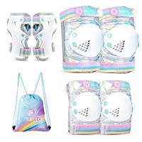 SULIFEEL Shiny Knee Pads for Kids Knee Elbow Pads Wrist Guards for Girls Boys Adjustable Protective Gear Set with Drawstring Bag Rainbow Unicorn