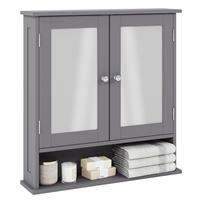 Bath Vida Double Door Bathroom Cabinet, Wood, White, Mirrored Wall Mounted Storage Furniture