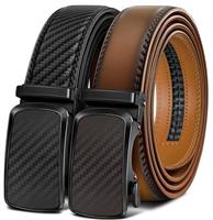 BULLIANT Men's Ratchet Belt 2 Pack-Click Leather Belt Adjustable for Men 1 3/8-Cut for Perfect Fit