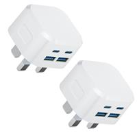 USB Plug Charger,2 Pack 4 Port Multi USB Plug Adapter UK 25W/5A Wall Charger Mains with Smart IC Fast Charging for iPhone 11 pro Max XS XR X SE2020 10 8 7 6 ipad,Samsung S10 S9 S8 S7,Huawei