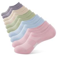 BUDERMMY No Show Trainer Socks for Womens 5 Pairs Invisible Ankle Socks Cotton Non-Slip Silicone Stripes Low Cut Casual Socks Women