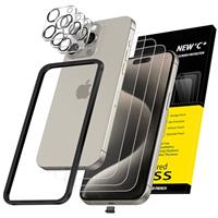 NEW'C 3x for iPhone 14 Screen Protector (6.1 inches)+ 3x Camera Lens Protector, Sensor Protection + Dust Plug - Case Friendly Tempered Glass Film, Ultra Resistant