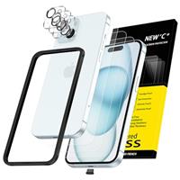 NEW'C 3x for iPhone 14 Screen Protector (6.1 inches)+ 3x Camera Lens Protector, Sensor Protection + Dust Plug - Case Friendly Tempered Glass Film, Ultra Resistant