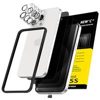NEW'C 3x for iPhone 15 Plus Screen Protector (6.7 inches)+ 3x Camera Lens Protector, Sensor Protection, Case Friendly Tempered Glass Film + Dust Plug- Easy installation tool include