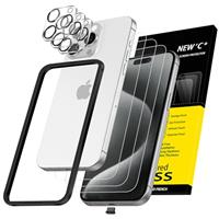 NEW'C 3x for iPhone 14 Screen Protector (6.1 inches)+ 3x Camera Lens Protector, Sensor Protection + Dust Plug - Case Friendly Tempered Glass Film, Ultra Resistant