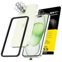 NEW'C 3x for iPhone 15 Plus Screen Protector (6.7 inches)+ 3x Camera Lens Protector, Sensor Protection, Case Friendly Tempered Glass Film + Dust Plug- Easy installation tool include