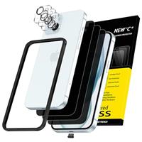NEW'C 3x for iPhone 15 Plus Screen Protector (6.7 inches)+ 3x Camera Lens Protector, Sensor Protection, Case Friendly Tempered Glass Film + Dust Plug- Easy installation tool include
