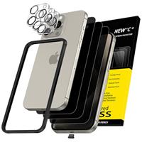 NEW'C 3x for iPhone 15 Plus Screen Protector (6.7 inches)+ 3x Camera Lens Protector, Sensor Protection, Case Friendly Tempered Glass Film + Dust Plug- Easy installation tool include