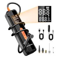 NEVERLAND Tire Inflator Portable Air Compressor-150 PSI Electric Bike Pump with Digital Dual Values Display, Emergency LED Light, Rechargeable Tyre Pump for Car, Motorcycle, Bike, Ball