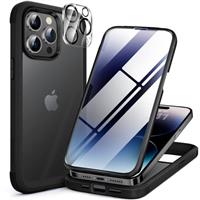 Miracase Glass Series for iPhone 14 Pro Case 6.1 Inch, [Built-in 9H Tempered Glass Screen Protector + Camera Lens Protector] Full Body Rubber Bumper Clear Back Case Cover (Deep Purple)