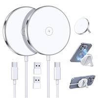 2 Pack Magnetic Wireless Charger 15W Fast Mag-Safe Charger Stand Compatible with iPhone 16/15/14/13/12 Series Wireless Charging Pad for AirPods 3/2/Pro 2/Pro White Portable Mag Safe Kickstand