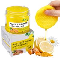 Kojic Acid and Turmeric Cleansing Pads for Dark Spots, Turmeric Kojic Acid Cleansing Pads for Face & Body with Vitamin B5, Exfoliating Cleansing Pads for All Skin Types - 50 pads